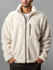 Mens Solid Stand Collar Zip Front Fleece Casual Jacket