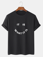 Mens Street Letter Smile Graphics 100% Cotton Short Sleeve T-Shirt