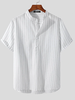 Mens Stripe Stand Collar Short Sleeve Henley Shirt