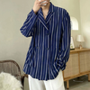 Mens Striped Lapel Double Breasted Casual Shirt Comfortable Casual Long Sleeve Shirts Lapel Top for Big Men Large Size S