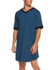 Mens Vintage V Neck Breathable Light Solid Color Mid Long Casual Shirts