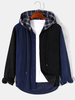 Mensclo Mens Patchwork Button Up Corduroy Preppy Plaid Hooded Shirts
