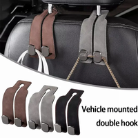 Multi-function Car Seat Back Double Hook Flip Fur Leather Mobile Phone Holder Metal Hook Premium Suede Rear Seat Hanging