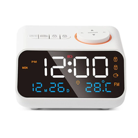 Multi-Functional LED Voice Control Clock Hygrometer FM Radio Dual Alarms Adjustable Brightness Temperature Humidity Disp