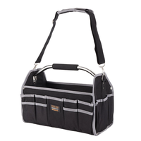 Multi Functional Tool Bag Heavy Duty 40x27x22cm 20kg Capacity Black Organizer with Stainless Steel Handle Adjustable Sho