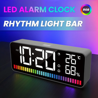Multifunction 1200mAh Rhythm Light Bar LED Dual Alarm Clock 15 RGB Color Sound Control Night Light Digital Thermometer H