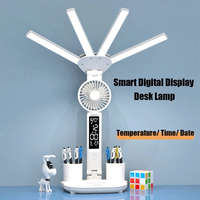 Multifunctional Desk Clock 4 Heads LED Eye Protection Desk Lamp with Intelligent Display Touch Control 80LEDs 3 Light Mo