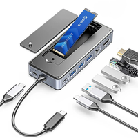 ORICO 8-in-1 USB-C Hub with M.2 NVMe SATA SSD Enclosure Laptop Docking Station Adapter with HD 4K/60Hz USB3.2 Gen2 USB2.