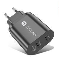 PD40W 2-Port USB PD Charger Dual 20W PD QC3.0 Fast Charging Wall Charger Adapter EU Plug for iPhone 12 13 14 14Pro 14 Pr