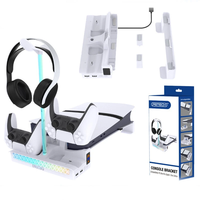 PGTECH GP-533S PS5 Pro Slim Horizontal Stand with Dual Cooling Fans RGB Lighting Dual Controller Charger Headphone Holde