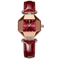 POEDAGAR Women Watches Fashion Luxury Rhinestones Quartz Watch Polygon Pointer Waterproof Ladies Leather Wristwatch