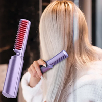 Portable Mini Electric Hair Brush Dual Use Hair Straightener Curler USB Charging Temperature Adjustable Straightener Cur