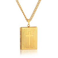 Religious Jesus Cross Locket Pendants Gold Silver Color Photo Frame Memory Necklace for Women/Men Stainless Steel Cross