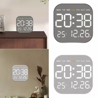 Remote Control Digital Wall Clock LED Alarm Clock Metal Brushed Texture Large Display Screen Home Office Bedroom