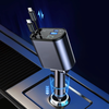 Retractable Car Charger 60W 4 in 1 Super Fast Charge Car Phone Charger Retractable Cables with 2 USB Ports Car Charger A