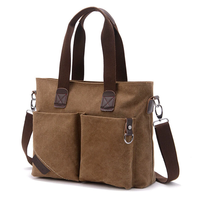 Retro Canvas Hand Laptop Briefcase Simple Casual Men Shoulder Crossbody Bag for Work Daily Travel Use
