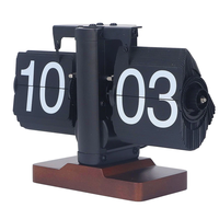 Retro Mechanical Flip Clock Square Wooden Base 24-Hour Retro Style Flip Down Clock Desk Decoration Multifunctional Flip