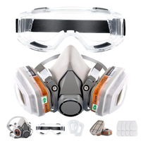 Reusable Half Face Cover Gas Mask with Safety Glasses Double Filtration for Chemical Organic Vapor Welding Woodworking P
