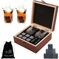 Reusable Whiskey 6 Ice Stones Set Whiskey Stones 2 Whisky Glasses Set Granite Ice Cube Stainless Steel Clips with Fleece