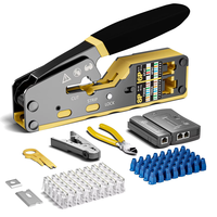 RJ45 Crimp Tool Kit Cat6 Cat5e Network Cable Tester Pass Through Connectors Wire Cutter Mini Stripper Strain Relief Boot