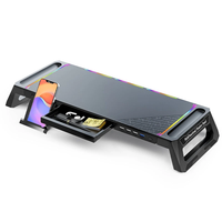 S56 RGB Computer Monitor Lifting Stand Bi-Fold Computer Booster Bracket with 4USB Expansion Ports Desktop Storage Base B