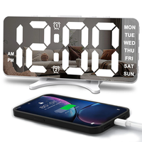 Smart LED Mirror Digital Clock Alarm Clock LED Digital Clock Auto Dimming Mirror Rechargeable Digital Clock for Bedrooms