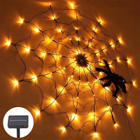 Solar Halloween LED 1.2m Spider Web Lights Waterproof Black Spider Net Lights Halloween Purple String Light Outdoor Home