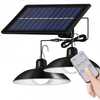 Solar Pendant Light Outdoor Waterproof LED Lamp Double-head Chandelier Decorations with Remote Control for Indoor Shed B