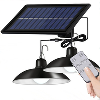 Solar Pendant Light Outdoor Waterproof LED Lamp Double-head Chandelier Decorations with Remote Control for Indoor Shed B