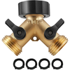 Solid Brass 2 Way Y Valve Garden Hose Connector Splitter Adapter 3x3x2 inches with Moderate Grip and Rubber Finish - Bal