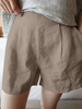 Solid Pocket Ruched Cotton Casual Shorts