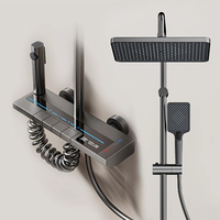 Space Aluminum Digital Display Square Shower Set Piano Button Bathroom Booster Shower Head System With Ambient Light Wal