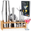 Stainless Steel 22oz Cocktail Shaker Set with Wood Stand - 16 Piece Bartender Kit with Drink Shaker,  Bar Spoon,  Jigger, 