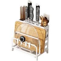 Stainless Steel Kitchen Knife Holder Rack Countertop Cutting Board Rack Chopsticks ForksIntegrated Storage Organizer w
