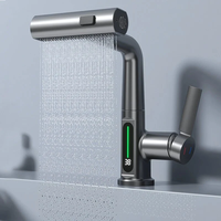 Stainless Steel Washing Faucet with Digital Temperature Display Dual Hot and Cold Function Ceramic Valve Includes Two 60