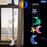 Star Moon Solar Wind Chimes LightColor Changing Gift Portable Hanging Waterproof Mobile Romantic Wind Bell Outdoor Mom