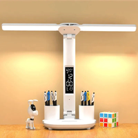Table Lamp LED Double-headed Multifunction Foldable Touch With Calendar Clock USB Desk Lamp For Bedroom Bedside Reading