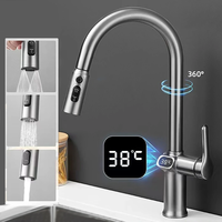 Temperature Digital LCD Display Pull Out Faucet Kitchen Single Handle Kitchen Sink Rotation Mixer Sprayer Hot And Cold W