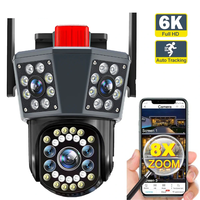 Three Lens 6K 12MP WIFI IP Camera Waterproof Three Screen PTZ CCTV Camera Color Night Vision Motion Detection Security S