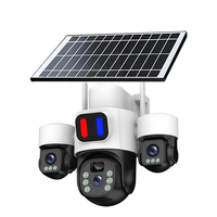 Three Lens 6MP HD Solar Powered Security Camera 5X Zoom PTZ Color Night Vision Red Blue Alarm Wireless WiFi Outdoor AI H