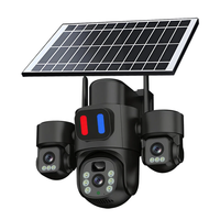 Three Lens 6MP HD Solar Powered Security Camera 5X Zoom PTZ Color Night Vision Red Blue Alarm Wireless WiFi Outdoor AI H