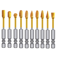 Titanium Carbide Burr Set Die Grinder Bits Tungsten Rotary File Golden Coating High Speed Single Double Cut Multi Shape