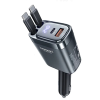 Toocki C42 105W 4-In-1 Digital Display Car Charger Adapter Come with 2 Type-C Integrated Cable+1USB-A+1USB-C PD Fast Cha