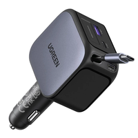 Ugreen 145W 4-Port USB PD Car Charger Adapter with Integrated USB-C Cable 2USB-C+USB-A QC3.0 PD 3.0 QC 3.0 PPS SCPFast