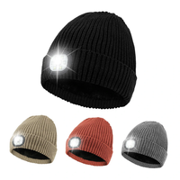 Unisex Beanie Fleece Lined LED Beanie with Light and USB Rechargeable Hands Free LED Headlamp Hat,  Knitted Night Light B