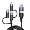 USAMS U62 60W 3 in 1 USB-A/Type-C to Type-C/Micro/iP Cable Fast Charging Data Transmission Braided Core Line 1.2M Long f