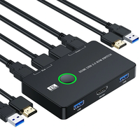 USB KVM Switch HDMI 2 Port Box USB and HDMI-Compatible Switch for 2 Computers Share Keyboard Mouse Printer and one HD Mo