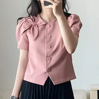 VONDA Womens Elegant Bowknot Decorate Puff Sleeve Blouses Temperament Button Shirts