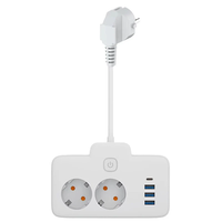 W602U EU Plug Extension Power Strip with 2 Power Sockets+3USB-A+USB-C Fast USB Charging Interface Multi-Outlet Wall Sock