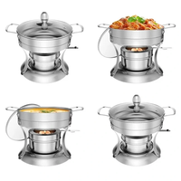 Warmounts 1QT Chafing Dish Buffet Set Individual Single Shabu Hot Pot,  Stainless Steel,  Glass Lid,  Mini Round Chafing Di